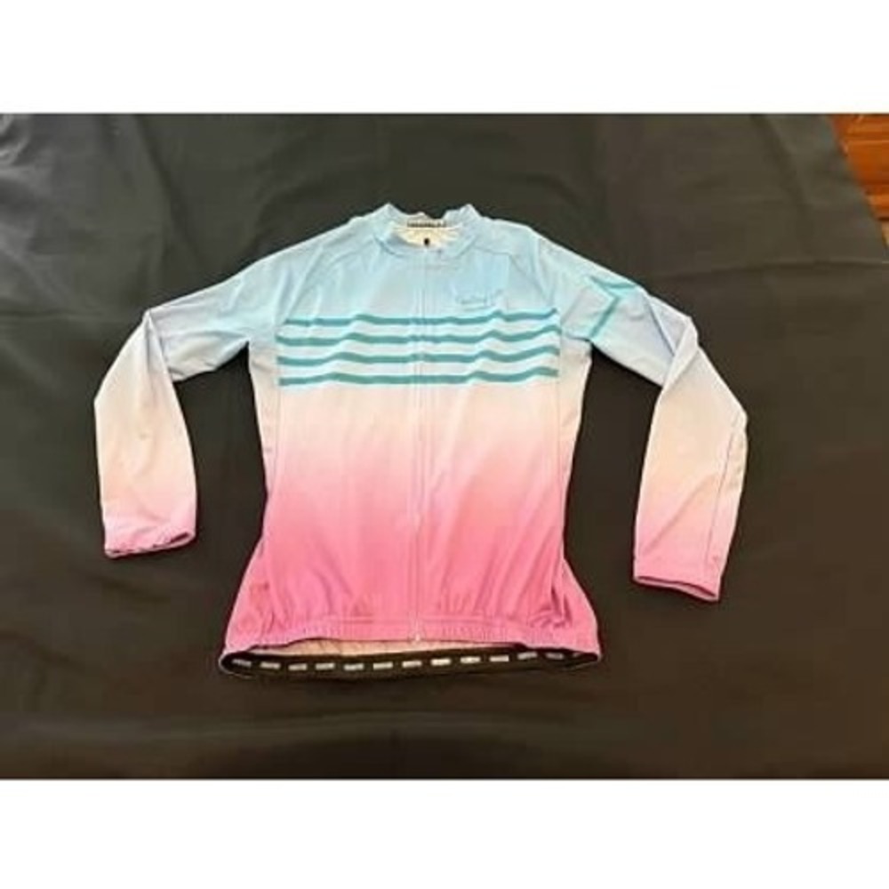 Weimostar Cycling Cafe Jersey Womens Large Blue Pink Ombre Long Sleeve Striped